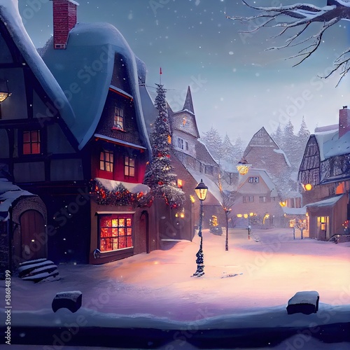 A small winter Christmas town  created with generative ai