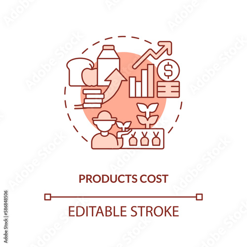 Products cost terracotta concept icon. Rising prices. Disadvantage of farming policy abstract idea thin line illustration. Isolated outline drawing. Editable stroke. Arial, Myriad Pro-Bold fonts used