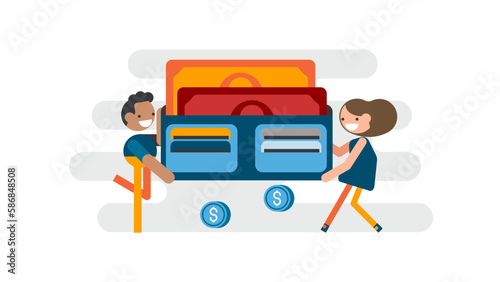 Man and woman holding huge wallet smiley