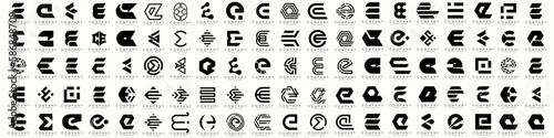mega collection letters E logo design inspiration. minimalist abstract letter logos with black color