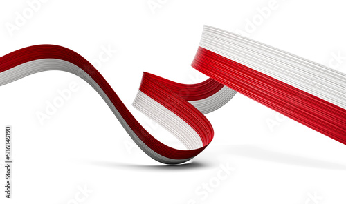 3d Flag Of Poland Country, 3d Wavy Shiny Poland Ribbon Isolated On White Background, 3d illustration