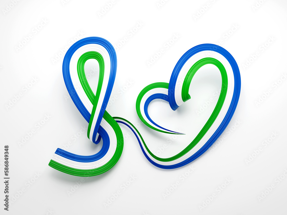 Sierra Leone flag heart-shaped wavy ribbon. 3d illustration Sierra Leone flag heart-shaped wavy ribbon. 3d illustration