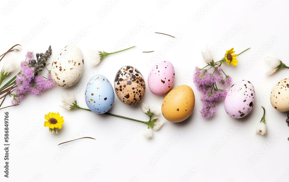 Wielkanocne ozdoby. Jajka wielkanoc. Kolorowe pisanki. Wiosenne ozdoby. Drewno tekstura. Generative AI - obrazy, fototapety, plakaty 