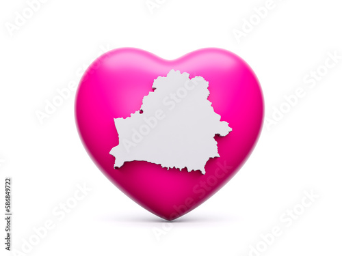 3d Pink Heart With 3d White Map Of Belarus Isolated On White Background, 3d Illustration