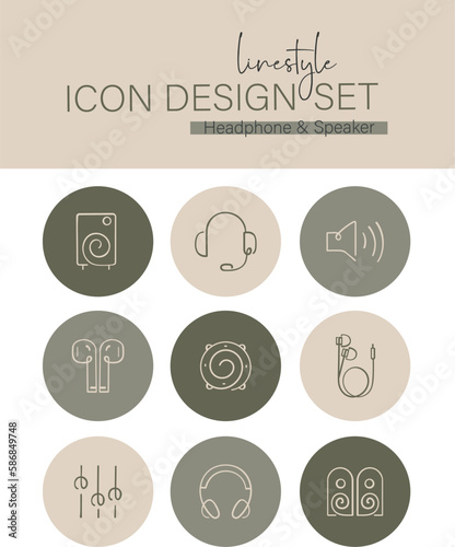 Linestyle Icon Design Set Headphone & Speaker