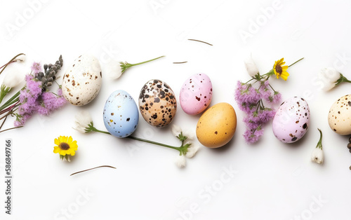 Wielkanocne ozdoby. Jajka wielkanoc. Kolorowe pisanki. Wiosenne ozdoby. Drewno tekstura. Generative AI
