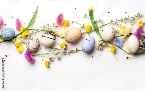 Wielkanocne ozdoby. Jajka wielkanoc. Kolorowe pisanki. Wiosenne ozdoby. Drewno tekstura. Generative AI photo
