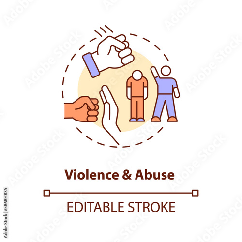 Violence and abuse concept icon. Expressing aggression. Justice issue abstract idea thin line illustration. Isolated outline drawing. Editable stroke. Arial, Myriad Pro-Bold fonts used