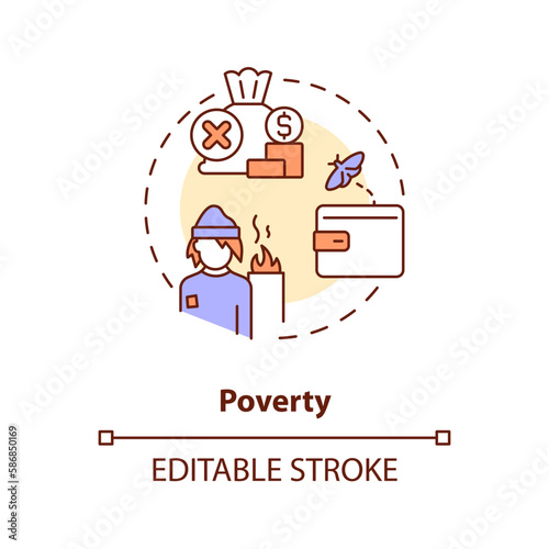 Poverty concept icon. Money shortage. Unemployment crisis. Justice issue abstract idea thin line illustration. Isolated outline drawing. Editable stroke. Arial, Myriad Pro-Bold fonts used
