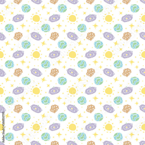 Seamless space pattern. Cosmos background. Doodle vector space illustration