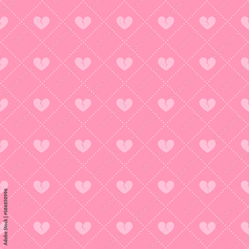 Broken hearts on pink background. Valentine's day abstract seamless pattern. Simple flat vector illustration design. Broken hearts on pink background. Valentine's day abstract seamless pattern. Simple flat vector illustration design.