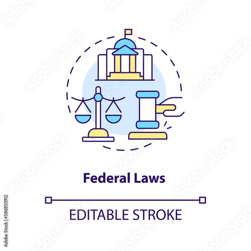 Federal laws concept icon. Governmental regulations. Law and legal issue abstract idea thin line illustration. Isolated outline drawing. Editable stroke. Arial, Myriad Pro-Bold fonts used