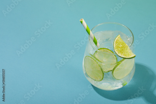 Glass of mojito, delicious fresh summer cocktail, space for text