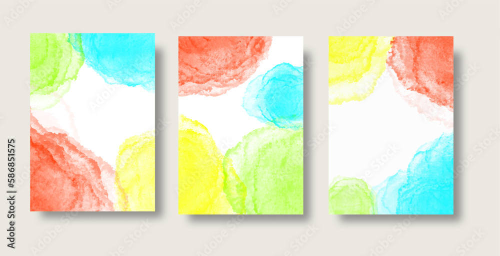 Abstract watercolor background vector. Greeting invitation card background with red, blue, yellow, green splash.