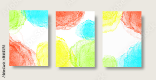 Abstract watercolor background vector. Greeting invitation card background with red, blue, yellow, green splash. © Antonina
