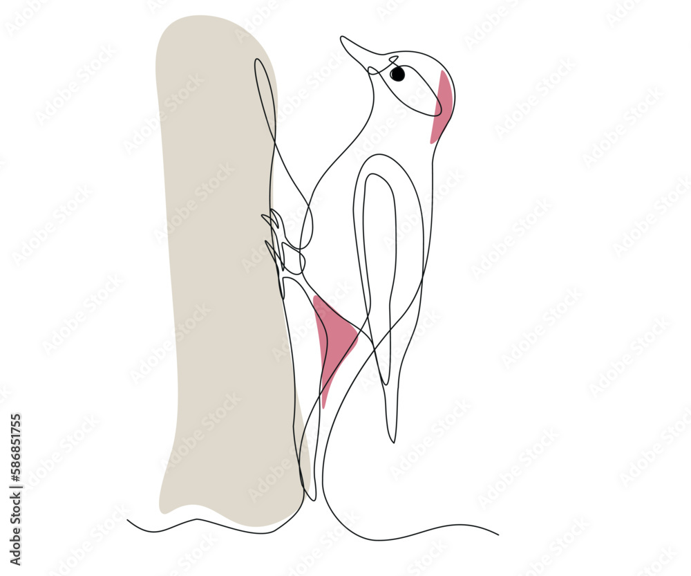 abstract bird on a tree, woodpecker, continuous drawing in one line abstract bird on a tree, woodpecker, continuous drawing in one line