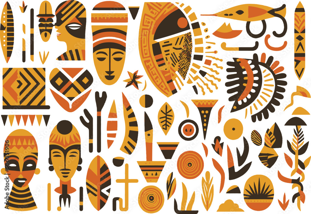 African Folklore Symbol Vector Illustration: Ethnic Tribal Traditional ...