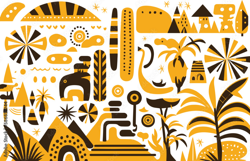 African Folklore Symbol Vector Illustration: Ethnic Tribal Traditional ...