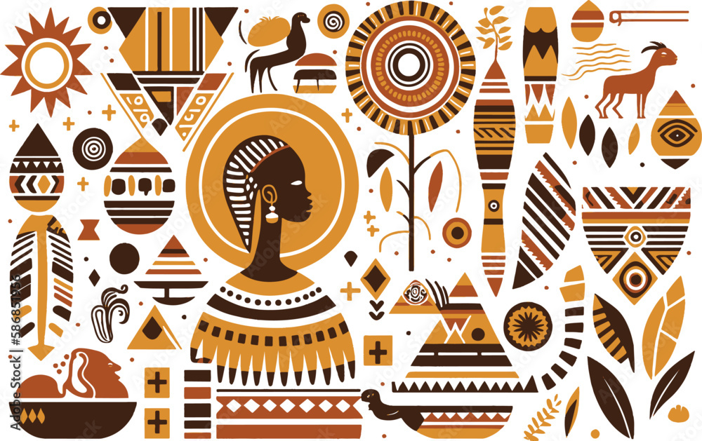 African Folklore Symbol Vector Illustration: Ethnic Tribal Traditional ...
