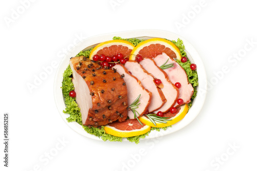 Concept of tasty food, ham, isolated on white background