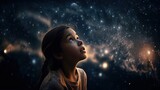 a kid looking up in the starfield sky with hope and dream , imagination future of youth, Generative Ai