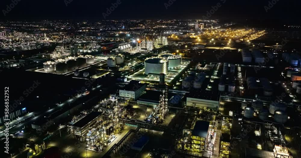 Aerial view of industrial area buildings scenery at night Aerial view of industrial area buildings scenery at night