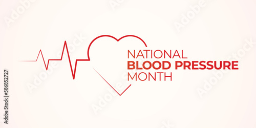 National Blood Pressure Month. Health Education Awareness on Hypertension Vector Banner. White background. 