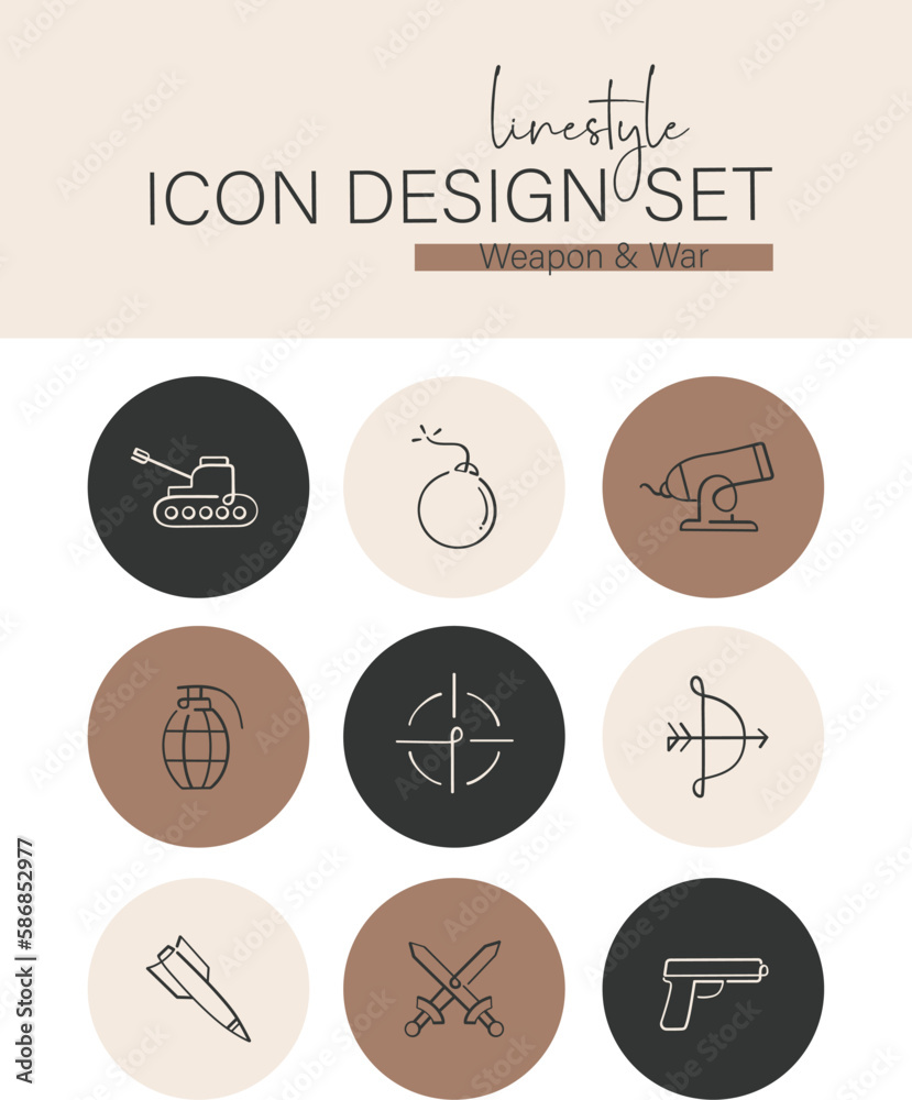 Linestyle Icon Design Set Weapon and War
