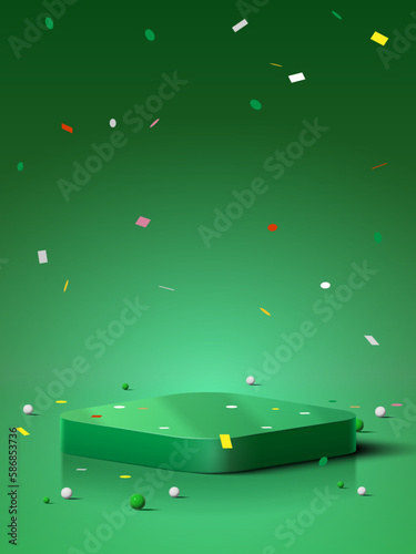 Square podium on green background. Vector illustration