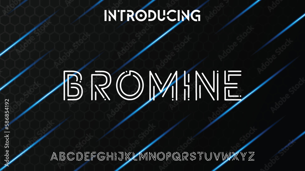 Vetor de BROMINE Lines style alphabet. Thin segment line font, minimalist type for modern