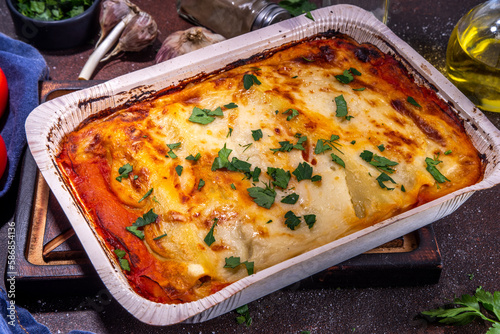 Homemade cannelloni pasta with meat