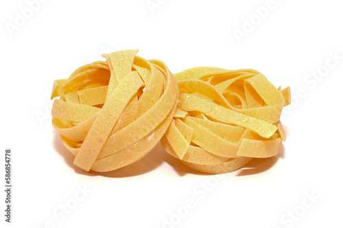 Dry nest pasta on a white background