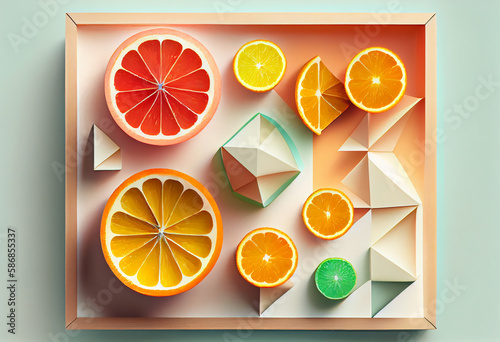 Citrus slices in an artistic pattern, generative art