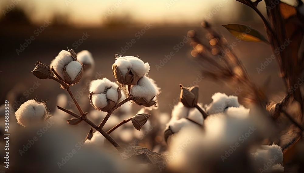 close up ripe cotton with white fiber grow on plantation, Generative Ai