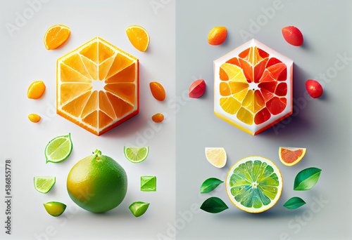 Geometric abstract citrus background, generative art