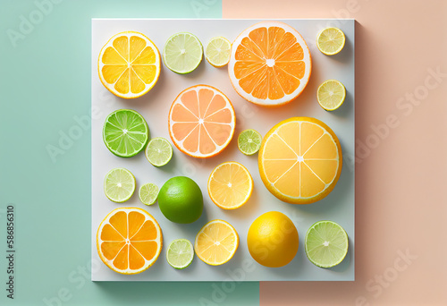 Oranges and other citrus fruit in a pleasing arrangement, generative art