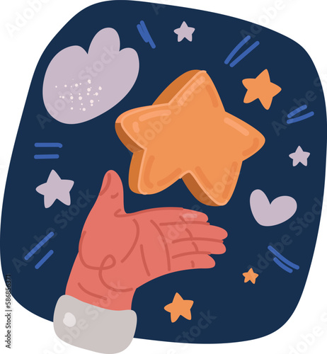 Cartoon vector illustration of Human Hand Holding a Star