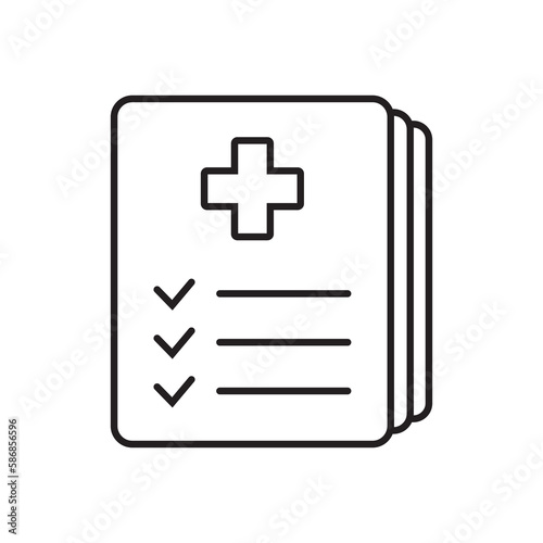 Medical record icon, medical report icon, medical history thin line icon, vector isolated.