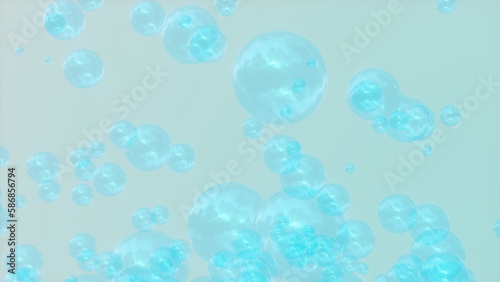 soap bubbles floating in the blue sky as procedural 3d modeling particles.