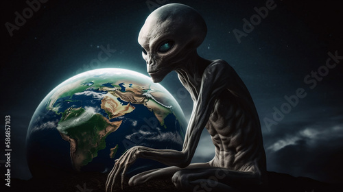 Alien and earth futuristic concept. Generative AI.