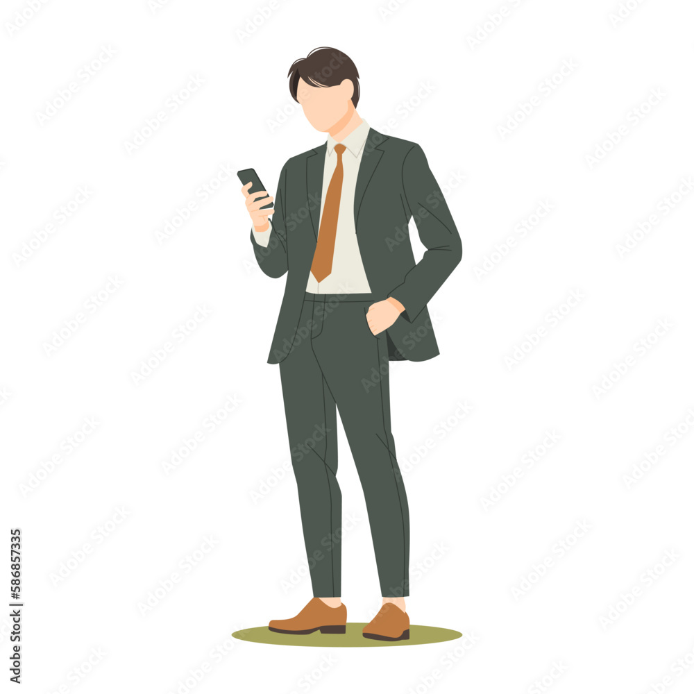 young businessman holding gadget isolated illustration young businessman holding gadget isolated illustration