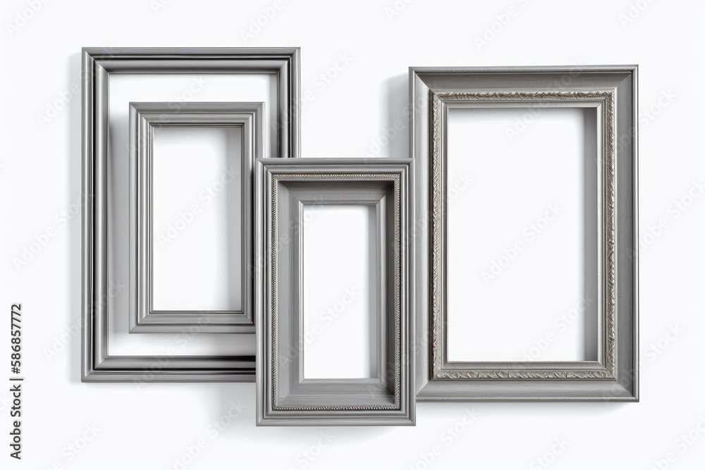 Isolated blank rectangle gray frames with a white background for portrait photo frames. For your design, image, painting, poster, writing, or photo gallery, an empty frame with a shadow overlay is pro Isolated blank rectangle gray frames with a white background for portrait photo frames. For your design, image, painting, poster, writing, or photo gallery, an empty frame with a shadow overlay is pro
