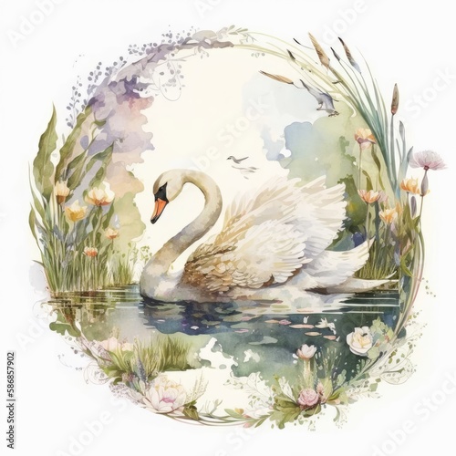 A Watercolor graceful swan Generative Ai