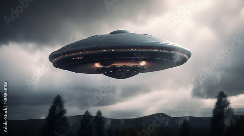 UFO Unidentified Flying Object Clipping Path. Ufo in earth. Generative AI. © Aiakos