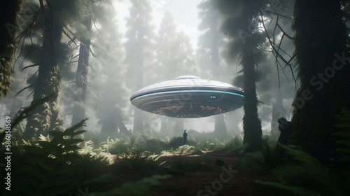 Alien UFO - Unidentified Flying Object - Clipping Path Included. Alien earth. Generative AI.