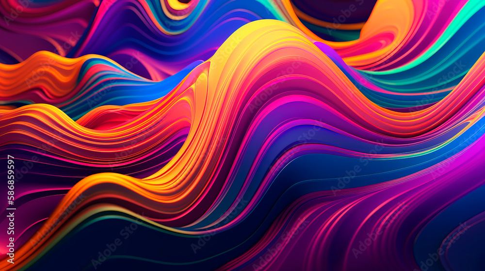 Obraz premium Abstract colorful paint flow. Wave liquid shape. Dynamic mixture of acrylic paints. Generative AI 