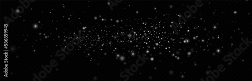 Particles of white magic dust. Shining light particles.Christmas glitter particles. Light effect on a transparent background