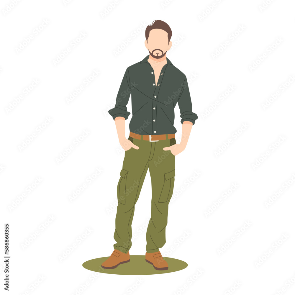 portrait of handsome man standing and confident posing in stylish outfits illustration portrait of handsome man standing and confident posing in stylish outfits illustration
