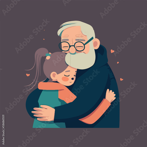 Old father hugging his daughter. Concept for Happy father's day poster or card template design. Flat vector illustration. Generative AI