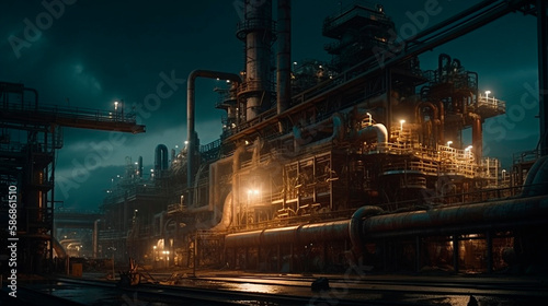 illustration of factory at night  created with Generative AI Technology